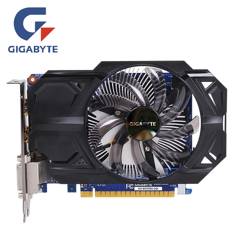Видеокарта GIGABYTE GTX 750Ti 2 Гб D5, 128 бит GDDR5, графические карты GTX750TI GV-N75TD5-2GI для nVIDIA Geforce GTX750 Hdmi Dvi, б/у ► Фото 1/6