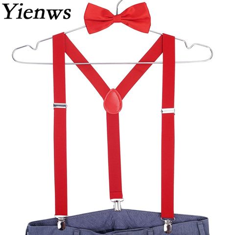 Подтяжки Yienws с красным бантом для мужчин и женщин, подтяжки для брюк, тёмно-синие ► Фото 1/6