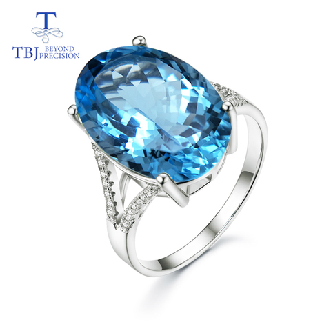 Кольцо с суперкрупным драгоценным камнем TBJ, овальная огранка 13*18 мм, 15 карат, голубой топаз, серебряное кольцо с драгоценным камнем для вече... ► Фото 1/6