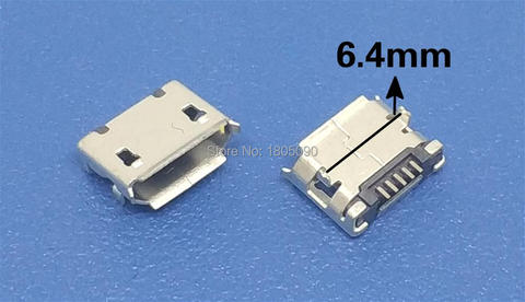 Мини-коннектор micro USB 100 шт., 5-контактный разъем 6,4 мм с короткой иглой 5P DIP2, порт для зарядки и передачи данных, мини-usb-коннектор для мобильног... ► Фото 1/1