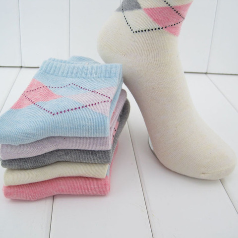 20 шт. = 10 пар, женские носки нового дизайна с высоким качеством, зимние носки с ромбовидным дизайном, носки для женщин ► Фото 1/3