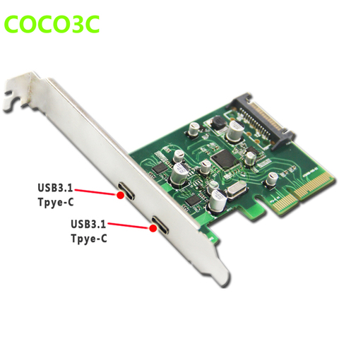 2 порта USB 3.1 Type-C PCI Экспресс-карта + PCIe низкопрофильный кронштейн pci-e 4x к USB 3.1 Type C Суперскоростной адаптер 10 Гбит/с ► Фото 1/6