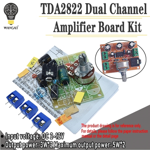 Плата усилителя TDA2822 TDA2822M 5 Вт * 2, 1,8-12 В, 2,0 канала, стерео, Мини AUX аудио усилитель, модуль усилителя с потенциометром 50K Ом ► Фото 1/6