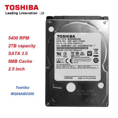 Оригинальный Toshiba MQ04ABD200 2 ТБ жесткий диск SATA 5400 об/мин 16 Мб кэш 7 мм Тонкий 2,5 