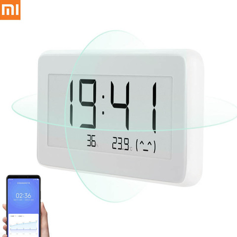 Беспроводные цифровые часы Xiaomi Mijia BT4.0, умные часы для помещения и улицы, гидрометр, термометр, ЖК-экран, измерение температуры ► Фото 1/6