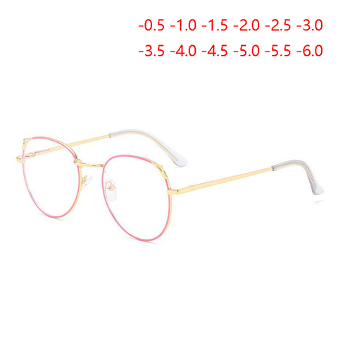 Кошачий глаз близорукость очки с градусом женские металлические оправы PC линзы очки для близоруких женщин 0-0,5-1,0-1,5-2,0-2,5-3,0-6,0 ► Фото 1/6