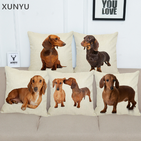 XUNYU мультяшная наволочка для собаки Dacshund, домашний диван, квадратный чехол для подушки с милым животным, декоративный чехол для подушки 45X45cm ... ► Фото 1/6
