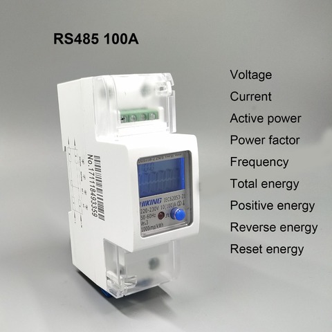 Счетчик энергии, однофазный, Din-рейка, 100 А, 220 В, 230 В, 50 Гц, 60 Гц, напряжение на токе ZN/S, кВт/ч, час ► Фото 1/6