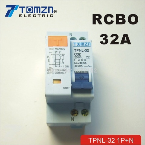 Автоматический выключатель DPNL 1P + N 32A 230 В ~ 50 Гц/60 Гц остаточный ток с защитой от перегрузки по току и утечки RCBO ► Фото 1/1