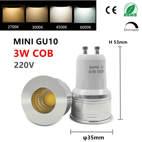 Светодиодсветодиодный лампа GU10 COB mini GU10 MR16 MR11, 3 Вт, 35 мм, с регулируемой яркостью, 2700k, теплый белый дневной свет, холодный белый точесветильни... ► Фото 1/6