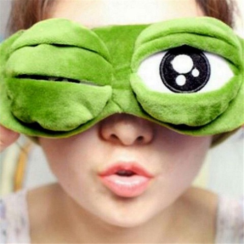 Зеленая лягушка, мультяшное милое покрытие для глаз, Грустный 3D чехол для глаз, спящий отдых, забавный подарок для взрослых и детей #237371 ► Фото 1/6