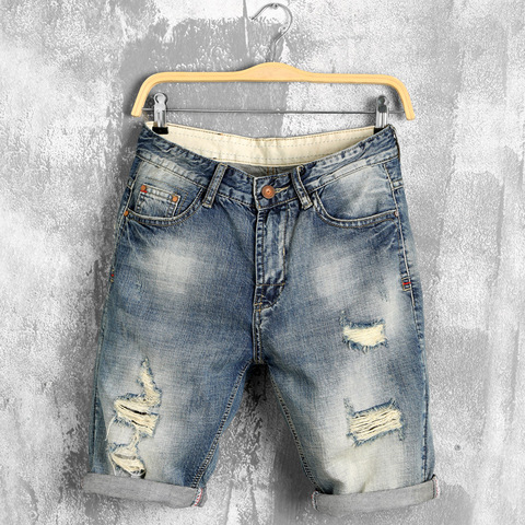 Мужские джинсовые шорты DIMUSI, голубые рваные шорты-бермуды до щиколотки, модель PA028, лето 2022 ► Фото 1/4