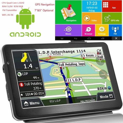 GPS-навигатор KMDRIVE, 5 дюймов, 7 дюймов, Android, 4 ядра, 16 ГБ, Sat Na AV-IN, Bluetooth, Wi-Fi, FM-передатчик, комплект, бесплатные карты ► Фото 1/6