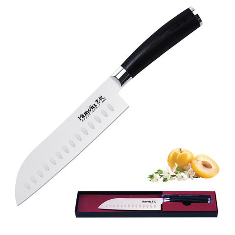 Японские кухонные ножи Huiwill, 7 дюймов, нержавеющая сталь, Santoku chef, универсальный нож, кухня с двойной кованой ручкой G10 ► Фото 1/6