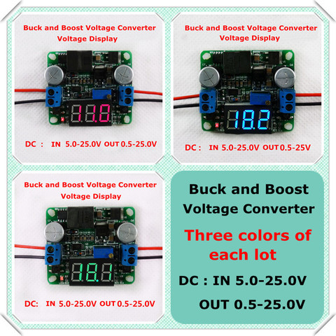 Отображение напряжения в трех цветах Φ Регулируемый понижающий модуль питания повышающий и понижающий преобразователь 5-25 в [3 шт./лот] ► Фото 1/5