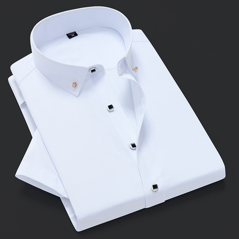 Качественная качественная формальная Мужская рубашка на пуговицах с бриллиантами, новая брендовая рубашка с коротким рукавом, отложная цветная приталенная Повседневная рубашка, мужская рубашка ► Фото 1/6