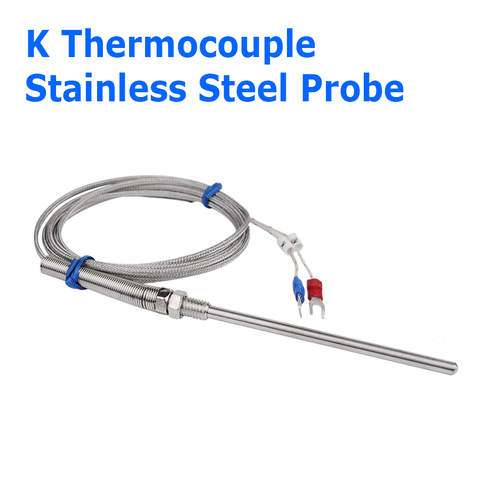 Датчик температуры из нержавеющей стали, трубка термопары типа K с проводным кабелем 1 м, 2 м, 3 м, 4 м, 5 м ► Фото 1/6