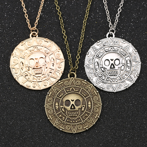Винтажное ожерелье с медальоном, золотым и бронзовым покрытием, в стиле пиратов Карибского моря ► Фото 1/6
