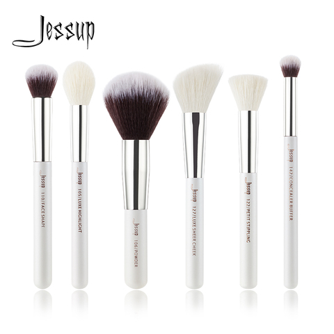 Jessup 6 шт. жемчужно-белые/Серебристые Профессиональные кисти для макияжа, наборы кистей для макияжа, косметические инструменты, буферная кра... ► Фото 1/2