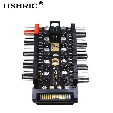 TISHRIC 2022 новейший разветвитель вентилятора охлаждения от 1 до 10 ПК, светодиодный кабель PWM SATA 12 В, блок питания, контроллер скорости, адаптер для майнинга ► Фото 1/6