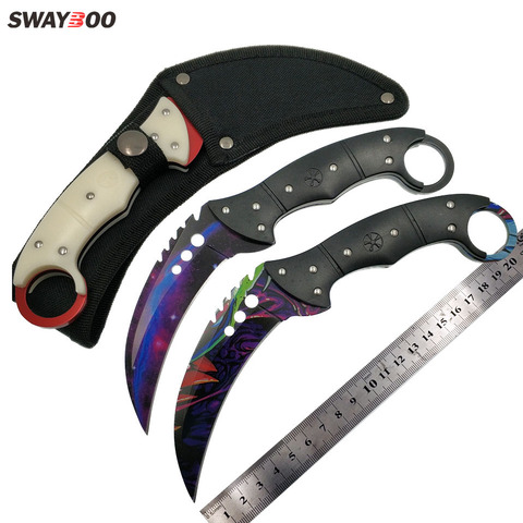 Swayboo doppler cs go karambit Походный нож, выцветание, counter strike black machete тактический нож с фиксированным лезвием, инструмент для улицы ► Фото 1/6