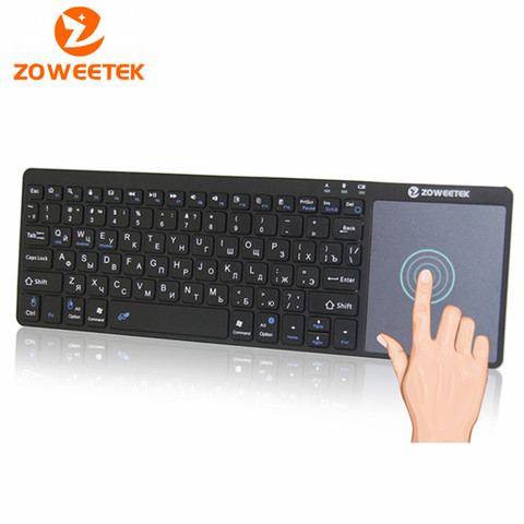 Беспроводная мини-клавиатура Zoweetek, тонкая беспроводная русская/испанская/французская Bluetooth-клавиатура с сенсорной панелью для Windows, Android, ПК ► Фото 1/6