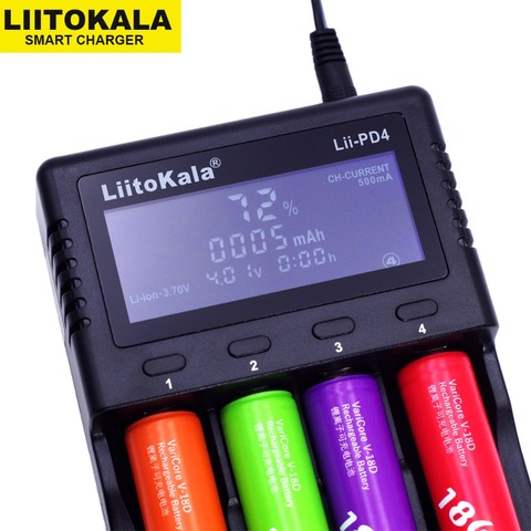 Зарядное ЖК-устройство Liitokala Lii-PD4 S1, устройство для зарядки аккумуляторных NiMh батарей типа AA/AAA, совместимы с аккумуляторами 3,7 В 18650, 1,2 В 18350/... ► Фото 1/6