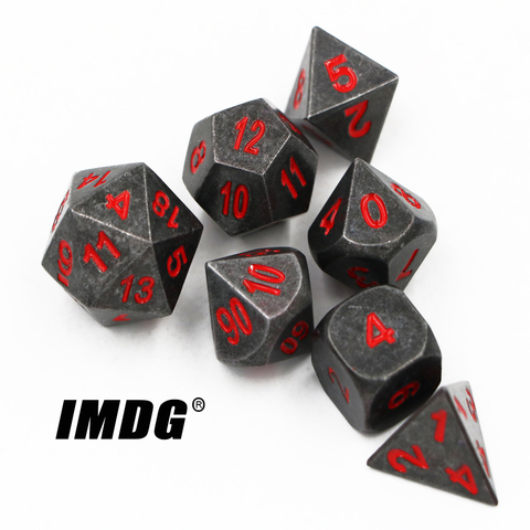 IMDG 7 шт./компл., креативные RPG игровые кубики, многогранные металлические кубики, DND с покрытием, черные и красные цифровые игровые кубики ► Фото 1/3