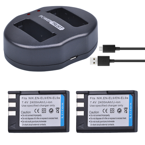PowerTrust, 2 шт., 2400 мА · ч, фотосессия, аккумулятор EL9 EN EL9a + зарядное устройство с двумя USB-портами для Nikon ENEL9 D40 D60 D40X D5000 D3000 ► Фото 1/6