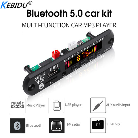Kebidu беспроводной Bluetooth 5,0 DC 5V 12V MP3 WMA декодер плата аудио модуль USB FM TF радио AUX вход для автомобиля ► Фото 1/6