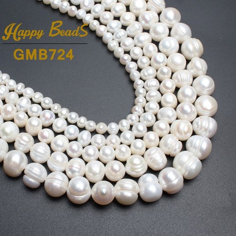 Натуральный пресноводный белый жемчуг Круглые бусины для изготовления ювелирных изделий браслет ожерелье 15 