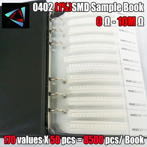 0402 1% SMD образец резистора, книжка-толерантность 170valuesx50pcs = 8500 шт. комплект резисторов 0R ~ 10 м ► Фото 1/1