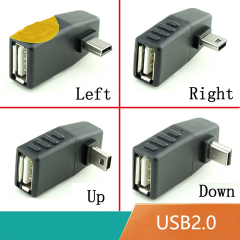 Мини USB 5Pin штекер к USB гнезду, 90 градусов, угловой преобразователь, разъем для синхронизации данных OTG адаптер для автомобиля MP3 MP4 планшеты те... ► Фото 1/1