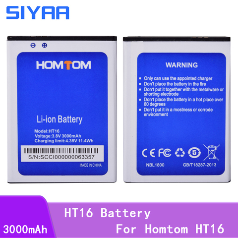 SIYAA телефона оригинальный аккумулятор Батарея ht16 для Homtom HT16 Батарея мобильный телефон 3,8 V Высокая емкость 3000 мА/ч, литий замена батареи ► Фото 1/6