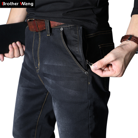 2022 новые мужские брендовые свободные прямые джинсы эластичные Анти-кражи на молнии джинсовые брюки мужские большие размеры 40 42 44 46 48 ► Фото 1/6