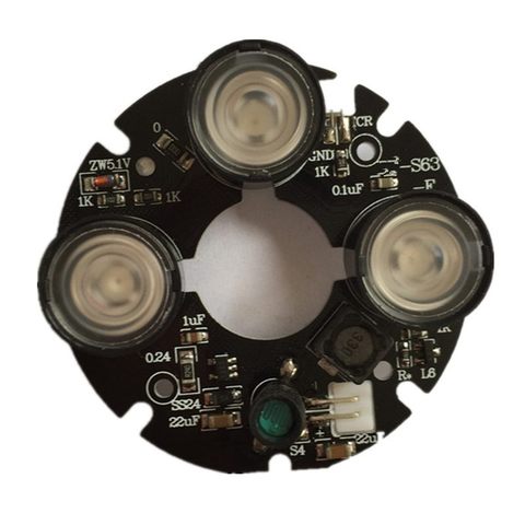 Светодиодный ИК-светильник, 3 инфракрасных ИК-панели, 3 светодиода, ночное видение (диаметр 53 мм) ► Фото 1/6