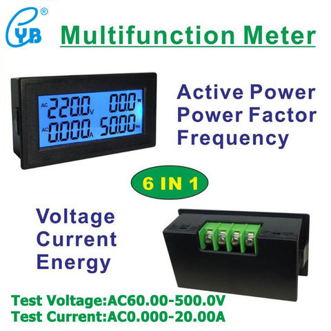 AC 60-500 В 20A ЖК-цифровой мультиметр тестер энергии измеритель тока 6 в 1 Частотный измеритель коэффициента мощности монитор мощности ► Фото 1/6