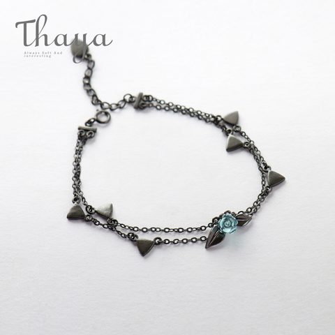 Thaya, 100% Серебро 925 пробы, шипы, роза, браслет, два слоя, кристалл, цветок, черная цепочка, браслет для женщин, ювелирное изделие, корейский стиль... ► Фото 1/5