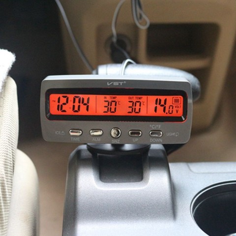 Автомобильный термометр VST7045V, многофункциональный измеритель температуры в салоне и снаружи автомобиля, с календарем, часами ► Фото 1/6