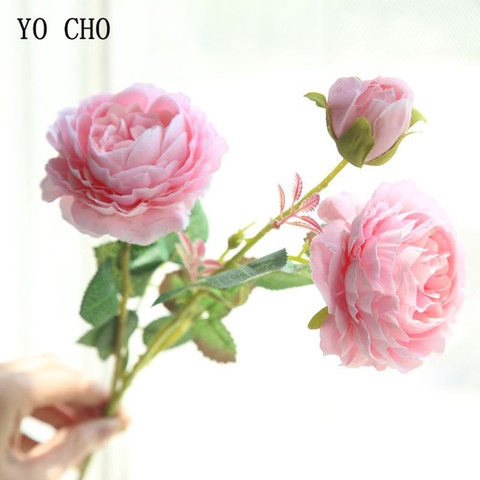Искусственные цветы YO CHO Rose с 3 головками, розовые, Белые пионы, шелковые цветы, свадебные украшения для сада, искусственные цветы, Букет пион... ► Фото 1/6