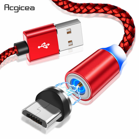 Магнитный зарядный кабель Acgicea Micro USB, Магнитный зарядный шнур для Samsung S7 Redmi Note 5, магнитные кабели Micro USB, зарядный провод ► Фото 1/6