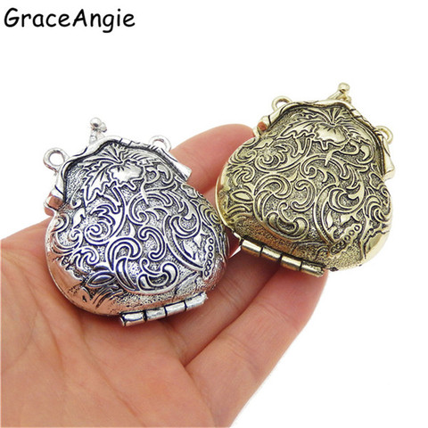 (2piece)Mix Antique Silver Bronze Tone Ancient Purse Locket Alloy Charm Pendants 54*44mm OpenClose Top Jewelry Lover Gift 52609 ► Фото 1/5