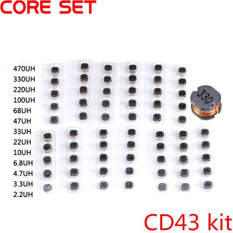 65 шт., 13 значений, набор индукторов питания CD43 SMD, 2,2 мкГн-470 мкГн, чиповые индукторы высокого качества, чип проводной обмотки CD43 ► Фото 1/5