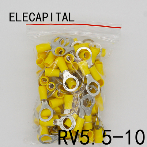 RV5.5-10 желтое кольцо изолированный клеммный костюм 4-6mm2 кабельный провод соединитель 50 ⑤ упак. кабель обжимной клеммы RV5-10 RV ► Фото 1/2