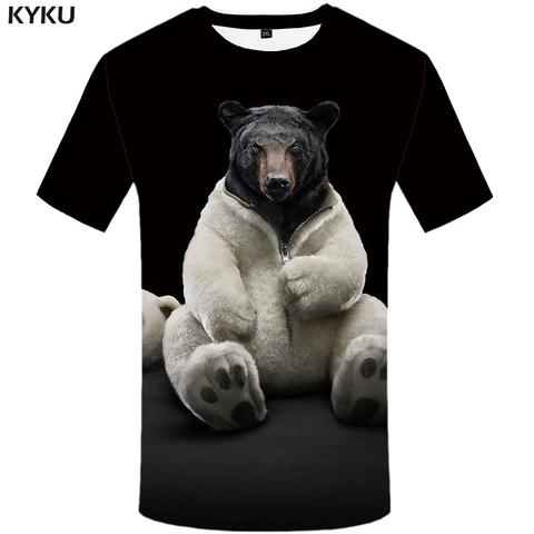 Мужская футболка с принтом KYKU, летняя черная футболка с 3D-рисунком медведя, в стиле панк-рок ► Фото 1/6