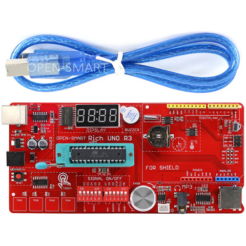 Многофункциональная макетная плата Rich UNO R3 Atmega328P для Arduino UNO R3 с MP3 /DS1307 RTC/модулем температуры/сенсорного датчика ► Фото 1/6