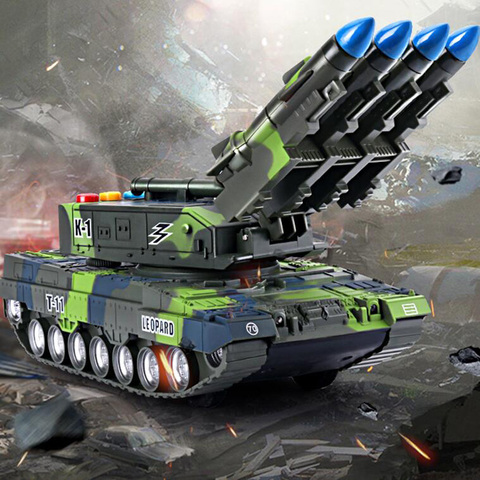 Детский игрушечный танк с вращением на 360 °, имитация модели тигра, военный бронированный танк с ракетами, модель автомобиля, звучащая светя... ► Фото 1/6