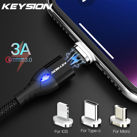 Магнитный usb-кабель KEYSION 3A для iPhone, кабель Micro USB Type-C для быстрой зарядки, Магнитный зарядный кабель Micro USB для Samsung, Xiaomi ► Фото 1/6