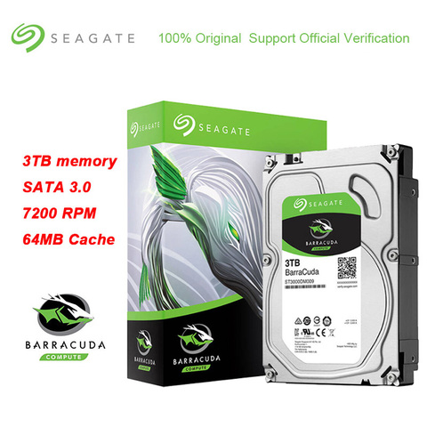 Внутренний жесткий диск Seagate BarraCuda 3 ТБ, 3,5 дюйма, 256 Мб кэш, игровой жесткий диск 5900 об/мин, SATA 3,0, 6 Мб, жесткий диск для настольного ПК, хранилище ► Фото 1/6