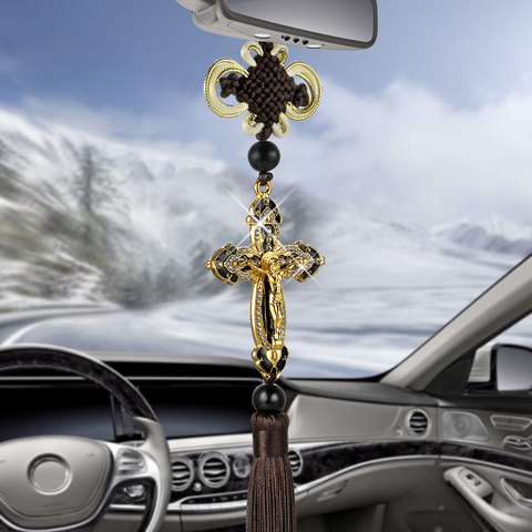 Новый автомобильный кулон, металлический Алмазный крест с Иисусом, христианские религиозные украшения для зеркала заднего вида автомобиля... ► Фото 1/6
